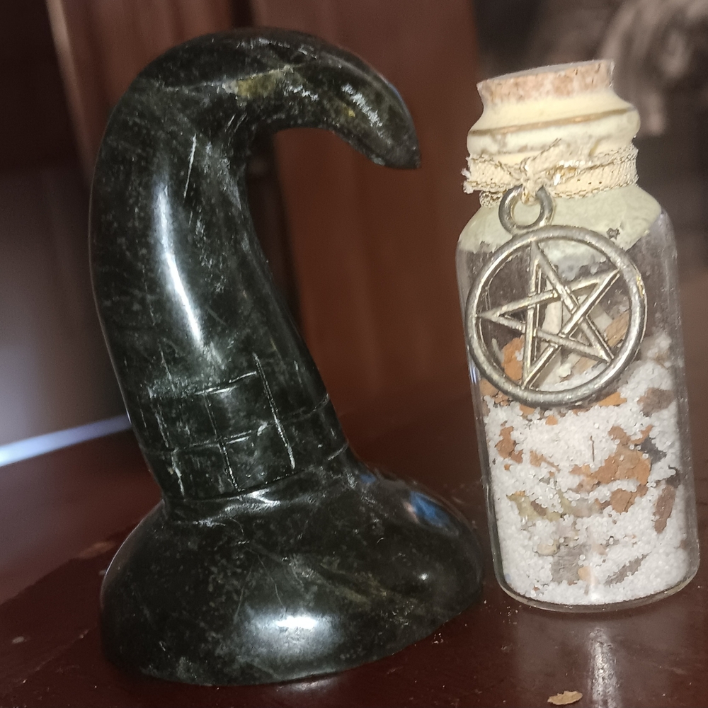 Black Witch Hat Figurine and Potion Bottle